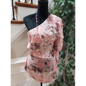 Toi Et Moi Women's Pink Polyester Sleeveless One Shoulder Off Top Blouse Large